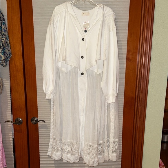 FP White Hooded Button-Up Dress with Lace Details - Picture 5 of 16
